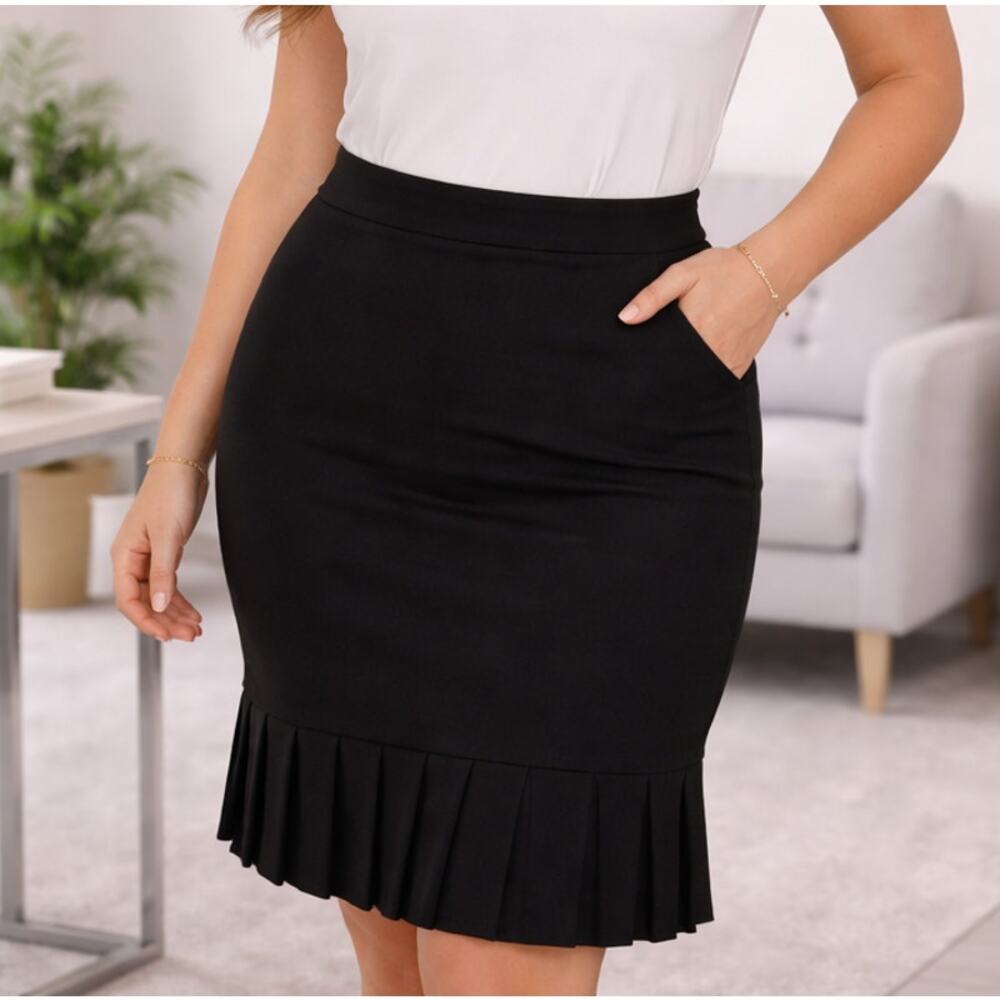 C10 Stretch Pencil Skirt Knee-Length Lined Career Petite Size 10 Black